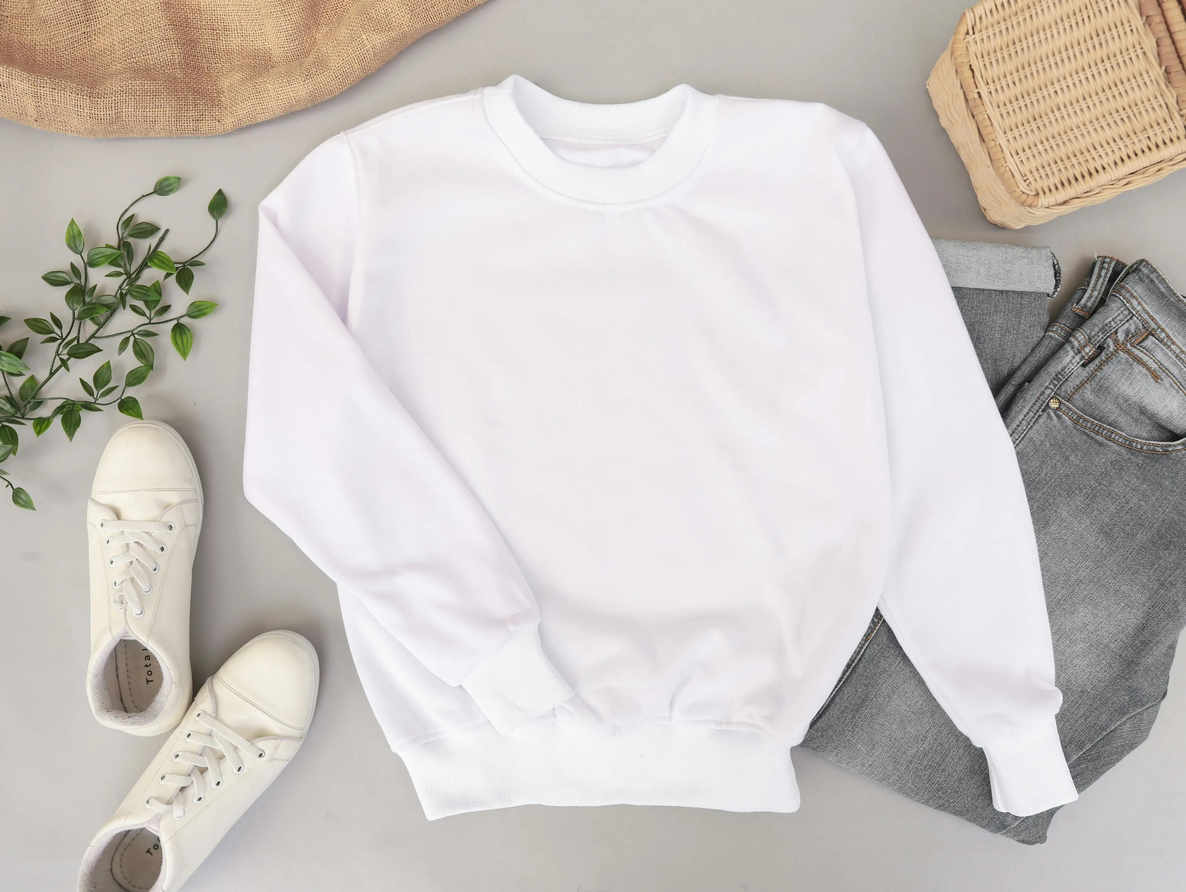 Essential White Crewneck Set - Flat Lay