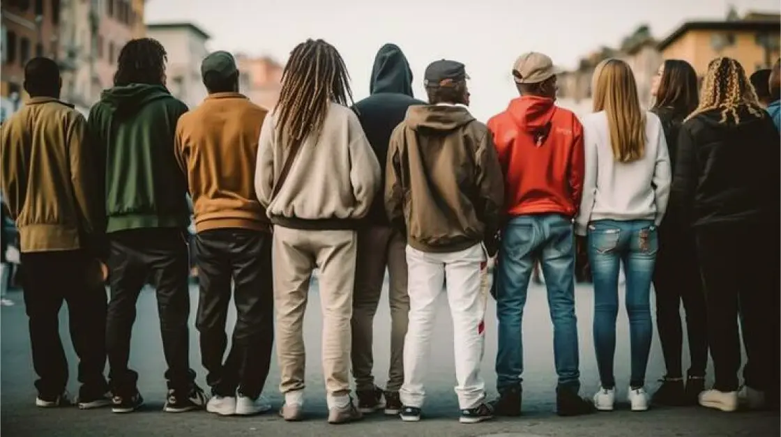 Group of people wearing different colored hoodies